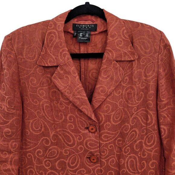 Vtg Escada Blazer Linen Longline Scroll Embossed Terracotta Single Breast Sz 8 - Picture 8 of 10